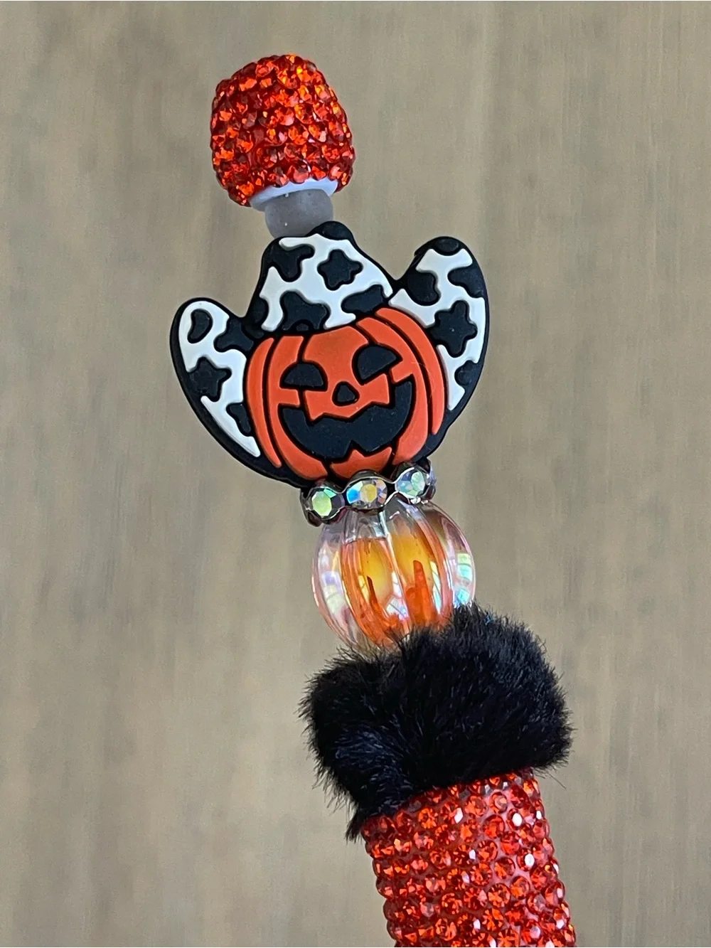 Halloween Orange Rhinestone Beaded Pen with Jack-o'-Lantern Pumpkin Cowboy